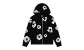 Cotton Wreath Rhinestone Studded Zip Hooded Sweatshirt "Black White" DT591