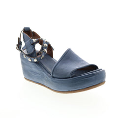 Arttie A76002-201 Womens Blue Leather Wedges Sandals Shoes
