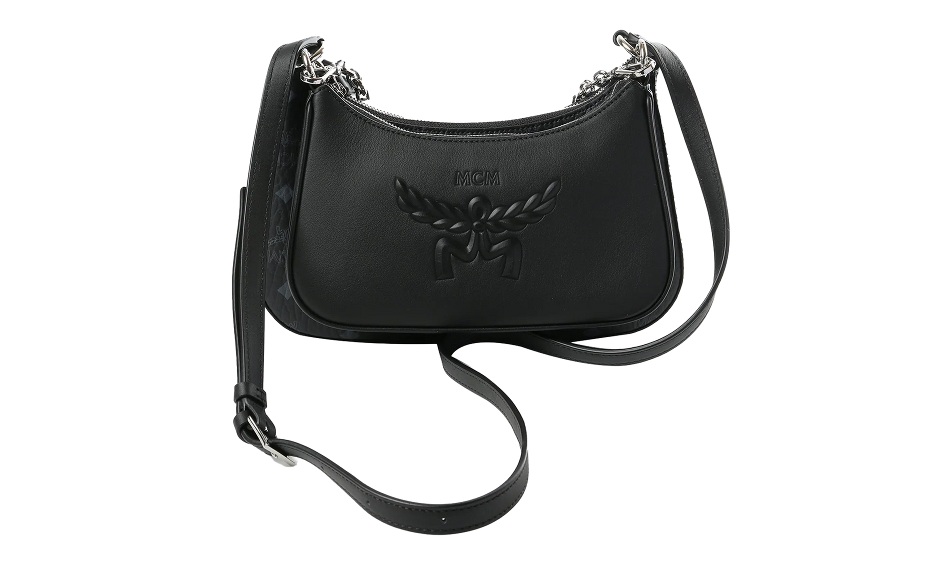 Small Aren Leather Mix Hobo in Visetos "Black" MWHGSTA04BK001