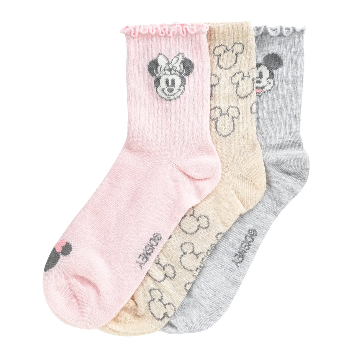3 Pack Mickey & Friends Ribbed Half Crew - Adult